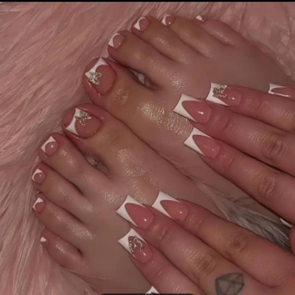 Elegant White Nail Art Hands & Toes